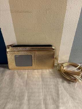 Gold Metallic Bracelet Keychain Wallet with Tassel and Card Slots